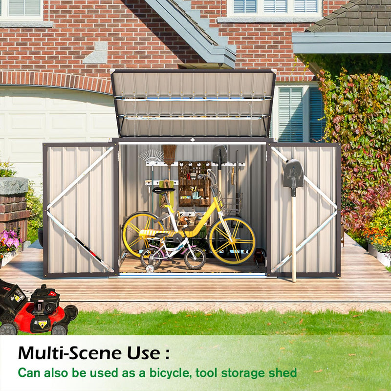 YODOLLA 46 Cu ft. Outdoor Horizontal Storage Shed in Brown with Multi-Opening Door Weather Resistant Metal Tool Shed