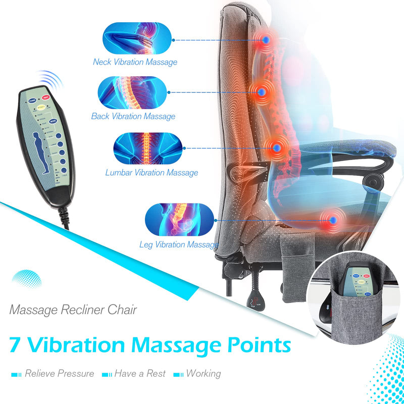 AECOJOY Office Chair with 7 Points Massage&Heat Function,Comfy Executive Office Chair High Back Office Chair Reclining Swivel Home Office Chair Leather Computer Chair, Grey