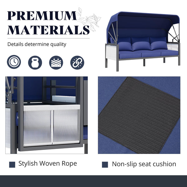 YODOLLA Aluminum Patio Furniture Sets, 4 Pieces Outdoor Sectionl Sofa with Retractable Canopy, Patio Conversation Set with Dark Blue Cushions for Outdoor