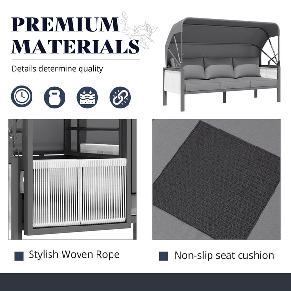 YODOLLA Aluminum Patio Furniture Sets, 4 Pieces Outdoor Sectionl Sofa with Retractable Canopy, Patio Conversation Set with Light Gray Cushions for Outdoor