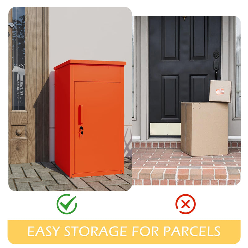 AECOJOY Package Delivery Boxes for Outside Parcel Drop Box Outdoor Storage Box Wall Mounted Express Mail Package Delivery Box 17" x 16" x 38.3" Orange