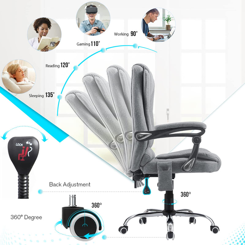 AECOJOY Office Chair with 7 Points Massage&Heat Function,Comfy Executive Office Chair High Back Office Chair Reclining Swivel Home Office Chair Leather Computer Chair, Grey