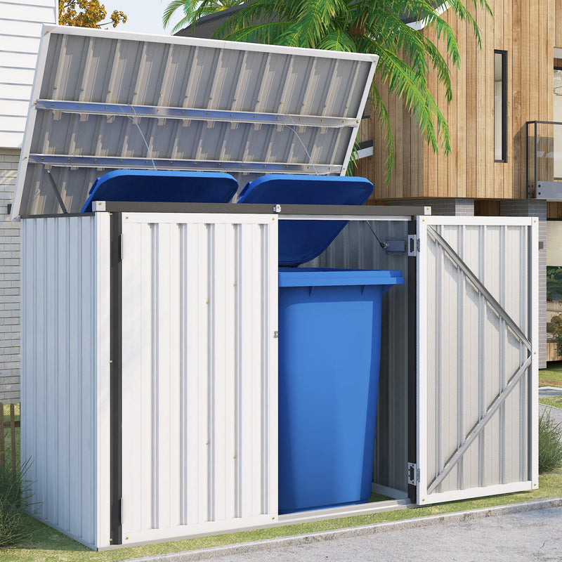 YODOLLA 46 Cu ft. Outdoor Horizontal Storage Shed in White with Multi-Opening Door Weather Resistant Metal Tool Shed