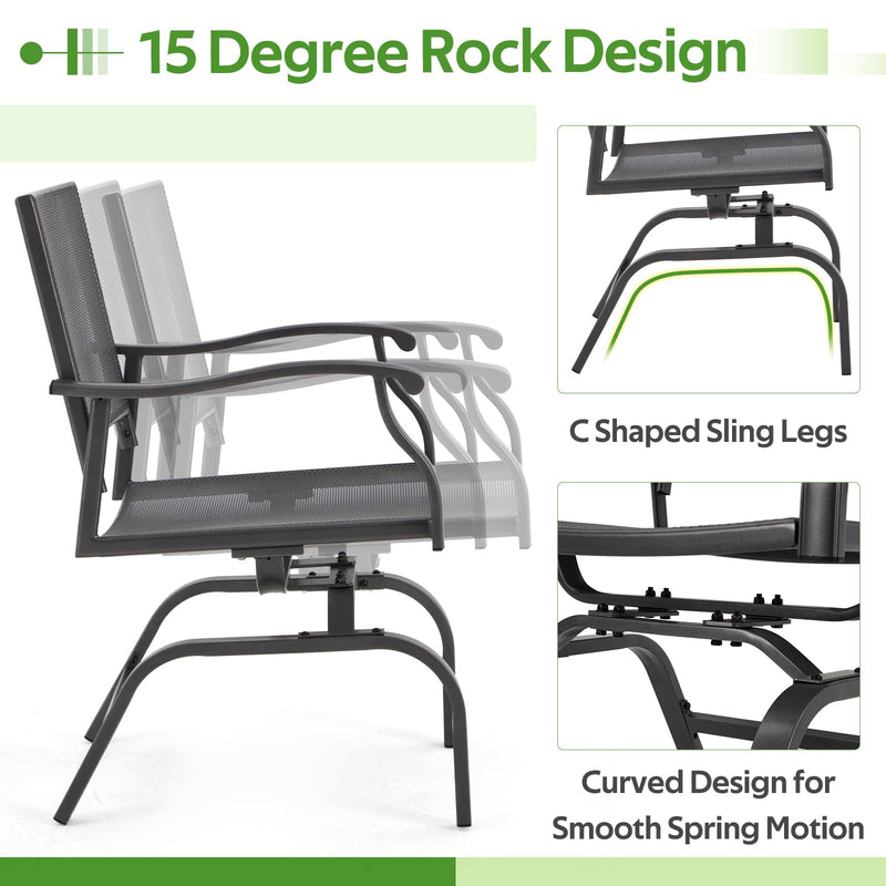 AECOJOY 35" Outdoor Patio Dining Chairs Set of 2, Metal Sling Chairs with Spring Motion, for Patio, Porch, Deck, Backyard - Grey
