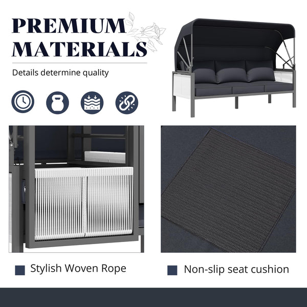YODOLLA Aluminum Patio Furniture Sets, 4 Pieces Outdoor Sectionl Sofa with Retractable Canopy, Patio Conversation Set with Dark Gray Cushions for Outdoor