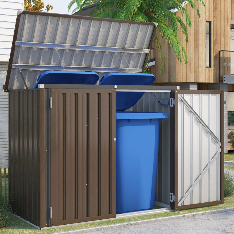 YODOLLA 46 Cu ft. Outdoor Horizontal Storage Shed in Brown with Multi-Opening Door Weather Resistant Metal Tool Shed