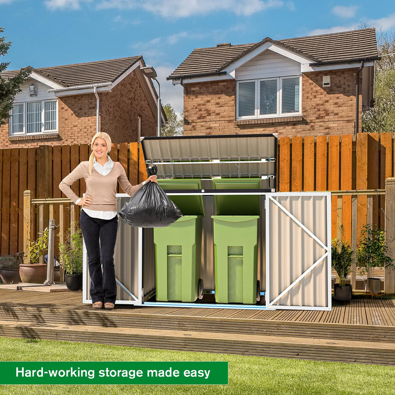 YODOLLA 46 Cu ft. Outdoor Horizontal Storage Shed in White with Multi-Opening Door Weather Resistant Metal Tool Shed