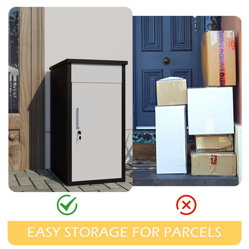 AECOJOY Package Delivery Boxes for Outside Parcel Drop Box Outdoor Storage Box Wall Mounted Express Mail Package Delivery Box 17" x 16" x 38.3" White