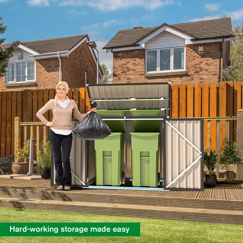 YODOLLA 46 Cu ft. Outdoor Horizontal Storage Shed in Brown with Multi-Opening Door Weather Resistant Metal Tool Shed