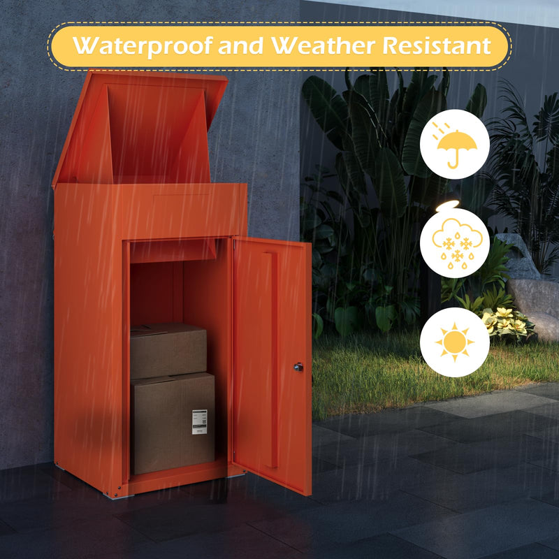 AECOJOY Package Delivery Boxes for Outside Parcel Drop Box Outdoor Storage Box Wall Mounted Express Mail Package Delivery Box 17" x 16" x 38.3" Orange