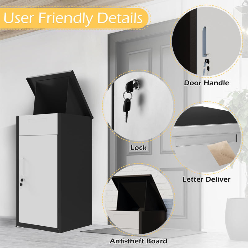 AECOJOY Package Delivery Boxes for Outside Parcel Drop Box Outdoor Storage Box Wall Mounted Express Mail Package Delivery Box 17" x 16" x 38.3" White