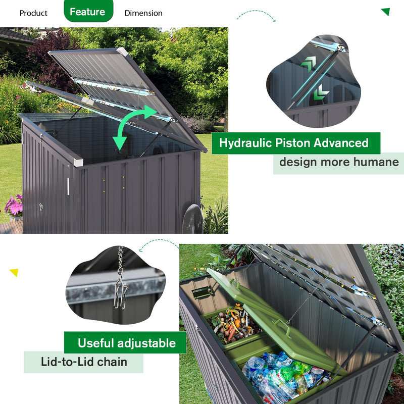 YODOLLA 46 Cu ft. Outdoor Horizontal Storage Shed with Multi-Opening Door Weather Resistant Metal Tool Shed in Gray