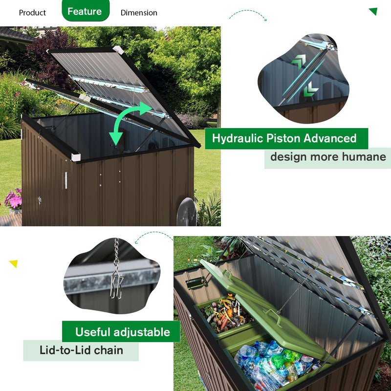 YODOLLA 46 Cu ft. Outdoor Horizontal Storage Shed in Brown with Multi-Opening Door Weather Resistant Metal Tool Shed