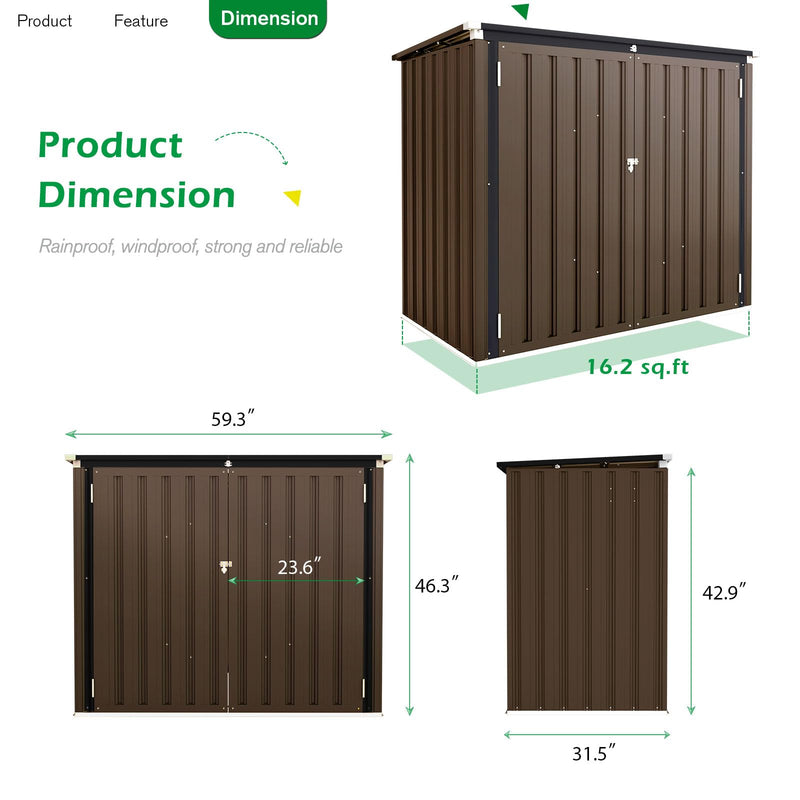 YODOLLA 46 Cu ft. Outdoor Horizontal Storage Shed in Brown with Multi-Opening Door Weather Resistant Metal Tool Shed