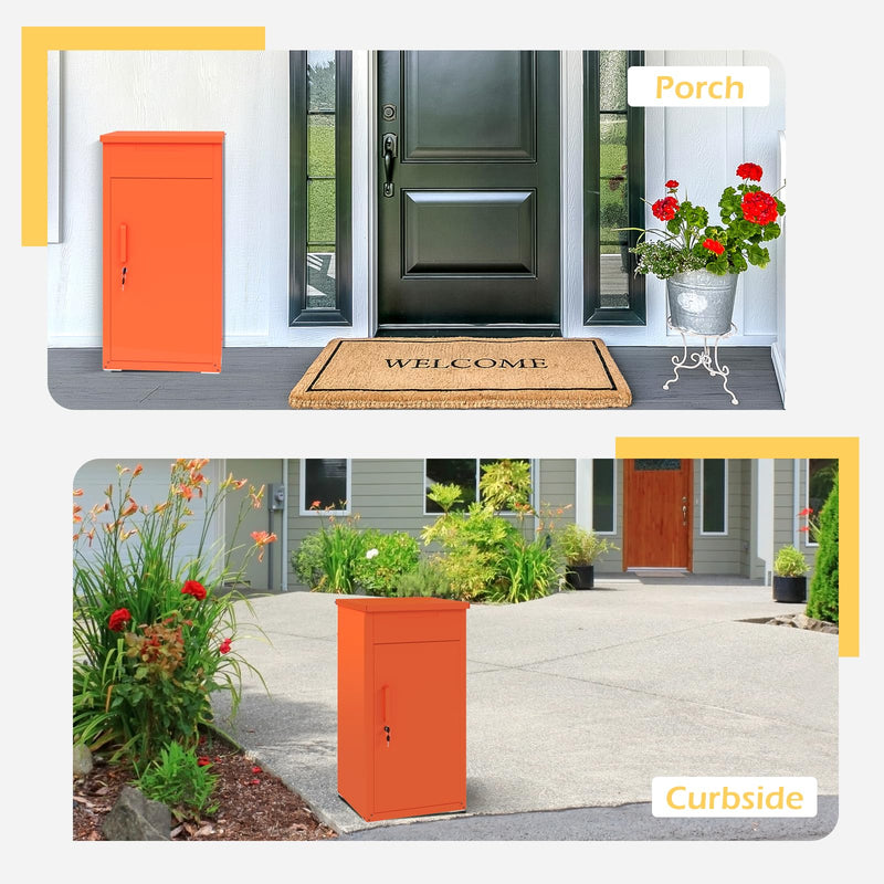 AECOJOY Package Delivery Boxes for Outside Parcel Drop Box Outdoor Storage Box Wall Mounted Express Mail Package Delivery Box 17" x 16" x 38.3" Orange
