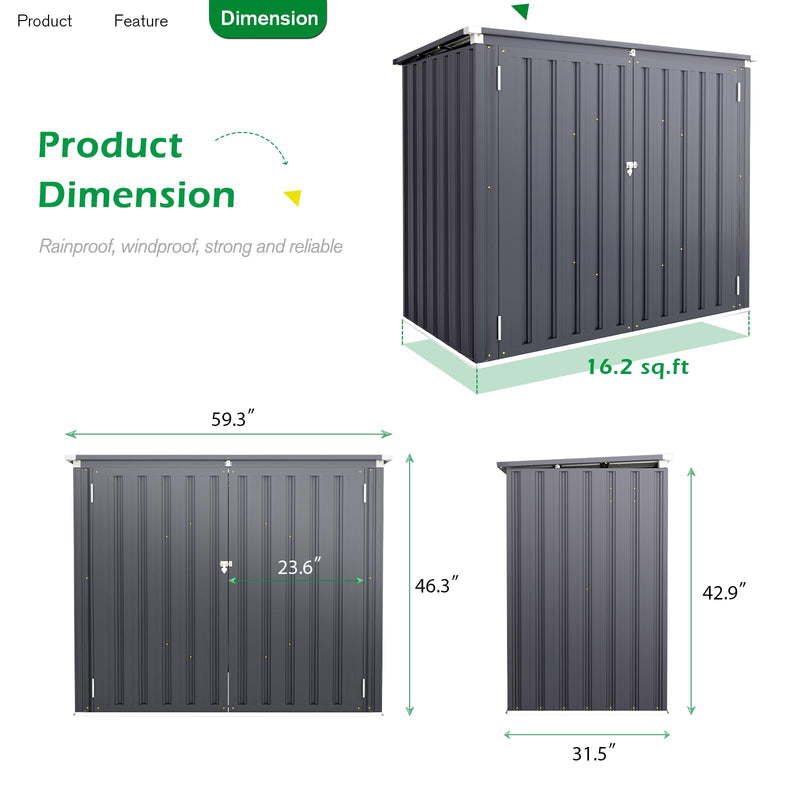 YODOLLA 46 Cu ft. Outdoor Horizontal Storage Shed with Multi-Opening Door Weather Resistant Metal Tool Shed in Gray