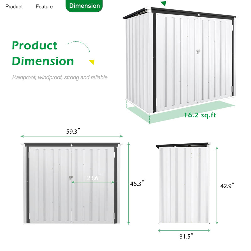 YODOLLA 46 Cu ft. Outdoor Horizontal Storage Shed in White with Multi-Opening Door Weather Resistant Metal Tool Shed