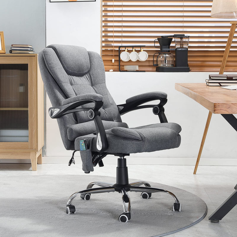 AECOJOY Office Chair with 7 Points Massage&Heat Function,Comfy Executive Office Chair High Back Office Chair Reclining Swivel Home Office Chair Leather Computer Chair, Grey