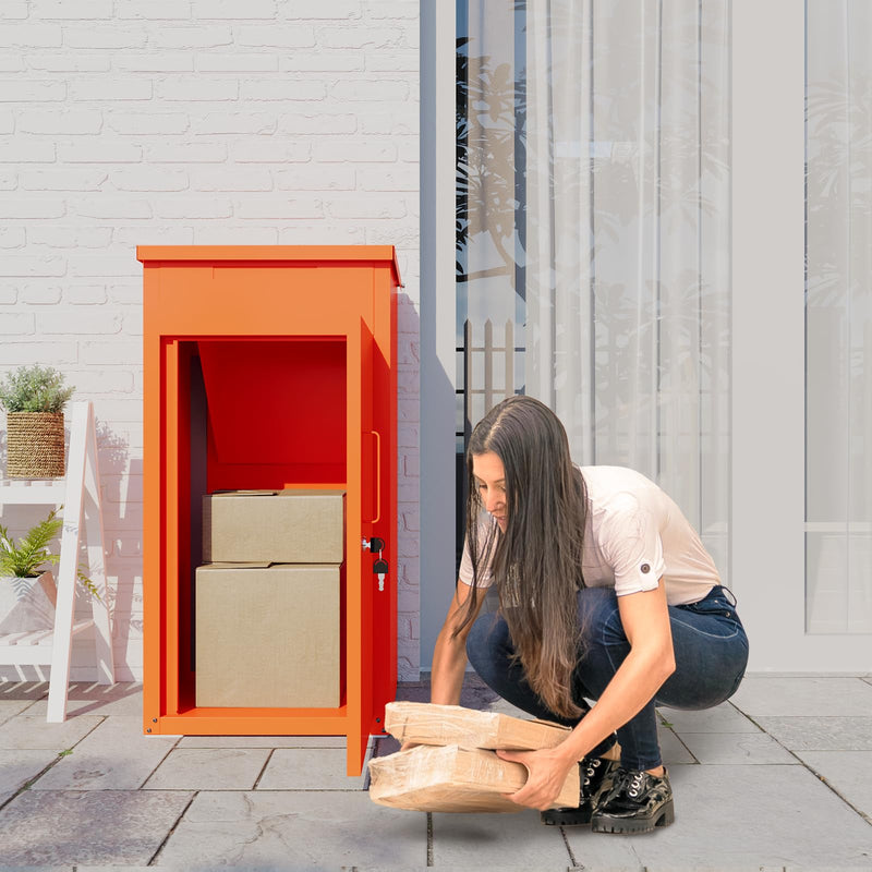 AECOJOY Package Delivery Boxes for Outside Parcel Drop Box Outdoor Storage Box Wall Mounted Express Mail Package Delivery Box 17" x 16" x 38.3" Orange
