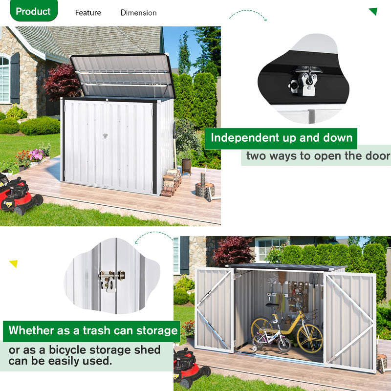 YODOLLA 46 Cu ft. Outdoor Horizontal Storage Shed in White with Multi-Opening Door Weather Resistant Metal Tool Shed