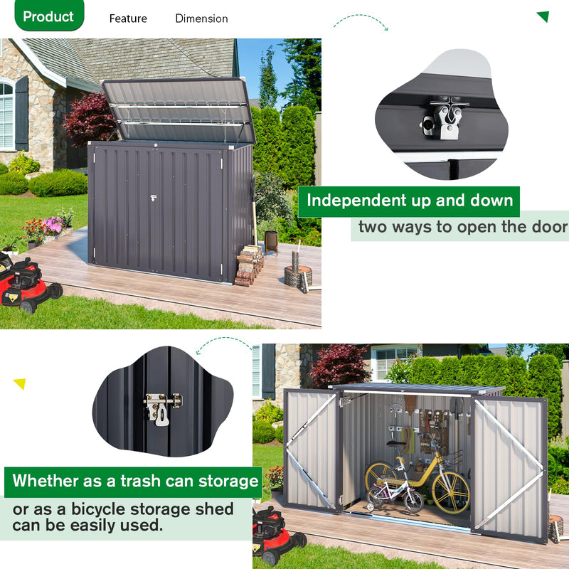 YODOLLA 46 Cu ft. Outdoor Horizontal Storage Shed with Multi-Opening Door Weather Resistant Metal Tool Shed in Gray