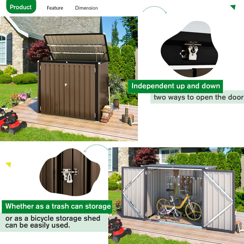 YODOLLA 46 Cu ft. Outdoor Horizontal Storage Shed in Brown with Multi-Opening Door Weather Resistant Metal Tool Shed