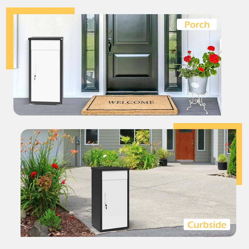 AECOJOY Package Delivery Boxes for Outside Parcel Drop Box Outdoor Storage Box Wall Mounted Express Mail Package Delivery Box 17" x 16" x 38.3" White