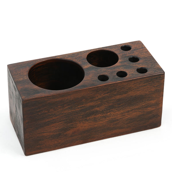 Danrelax Mahogany Pen Holder for Desk with Different Size Holes, 7.8*3.7*3.5 in