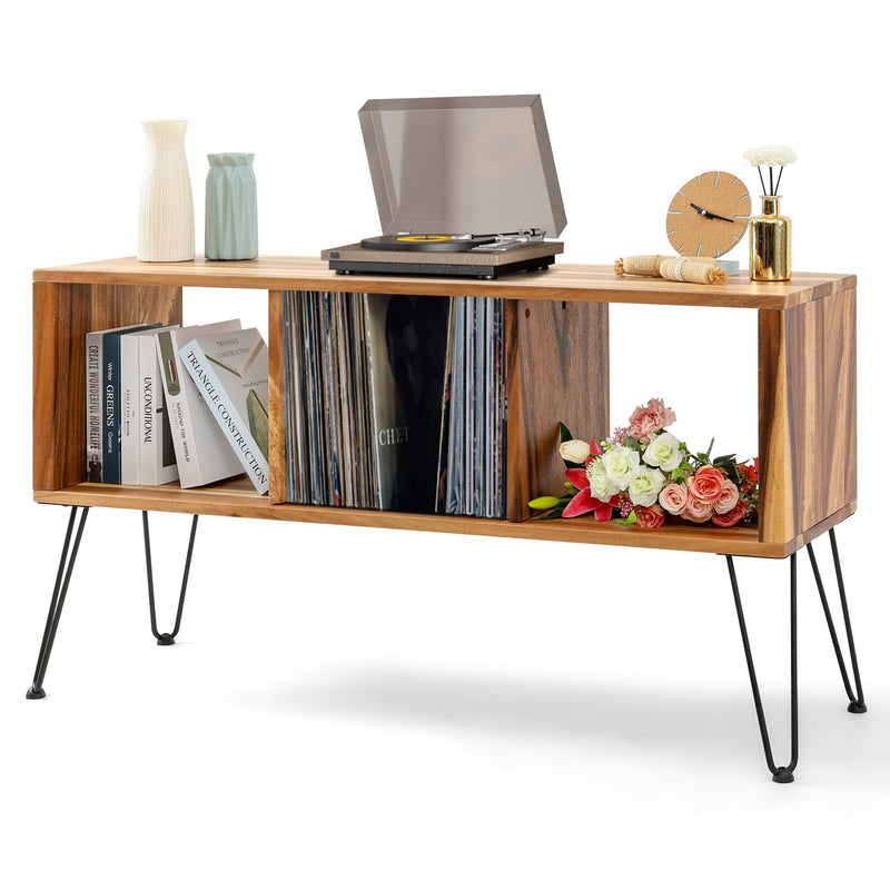 Danrelax Walnut Vinyl Record Player Stand with Detachable Legs, Holds Up to 320 Albums