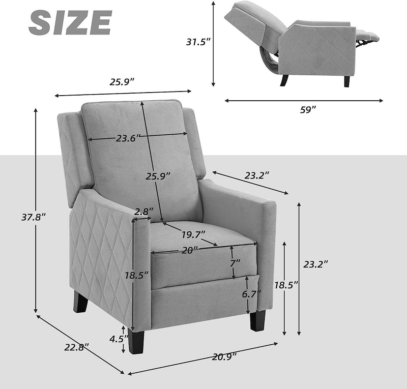 AVAWING Set of 2 Push Back Recliner Chairs - Gray Linen, Mid-Century Vintage Accent Chairs for Living Room