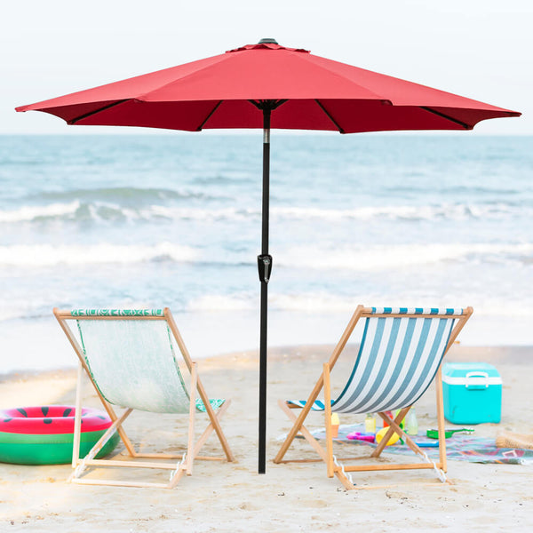 9ft Patio Umbrella Market Umbrellas Large Outdoor Umbrella with Push Button Tilt and Crank, Red