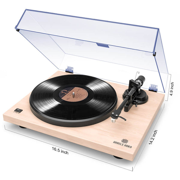Record Player Built-in Phono Preamp and Belt Drive Vinyl Records, White Maple Wood