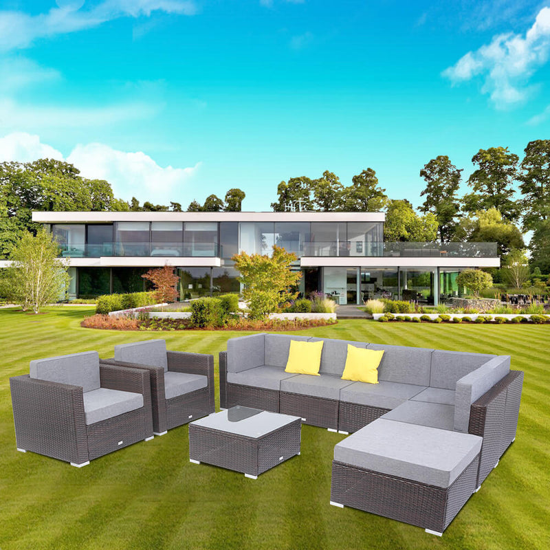 9 Pcs Outdoor Furniture Rattan Wicker Sofa Patio Couch Set