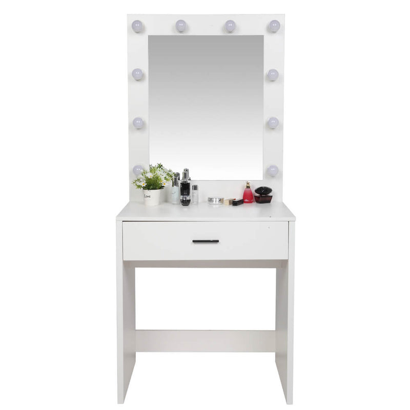 Large Mirror Single Drawer Dressing Table With Light Cannon White