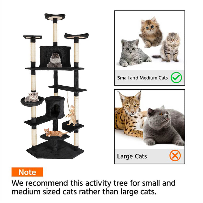 Solid Cute Sisal Rope Plush Cat Climb Tree Cat Tower Black 80 inches