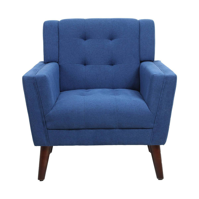 Mid-Century Modern Fabric Club Chair, Single Sofa Comfy Upholstered Arm Chair with Tufted Design, Blue