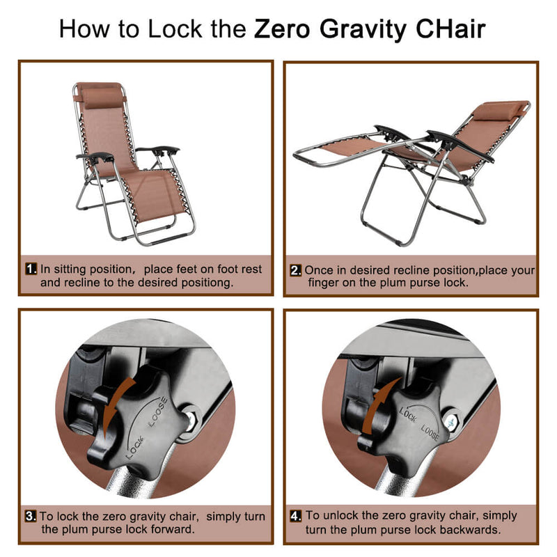 Zero Gravity Lounge Chair Brown with Portable Cup Holder Table