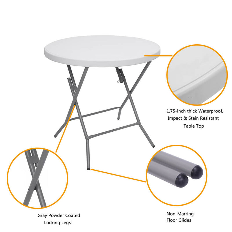 32 inches Round Folding Table Outdoor Folding Utility Table White