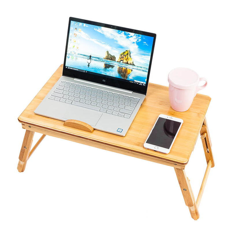 Double Flowers Engraving Adjustable Bamboo Computer Desk, 21 inches
