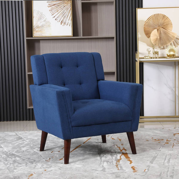 Mid-Century Modern Fabric Club Chair, Single Sofa Comfy Upholstered Arm Chair with Tufted Design, Blue