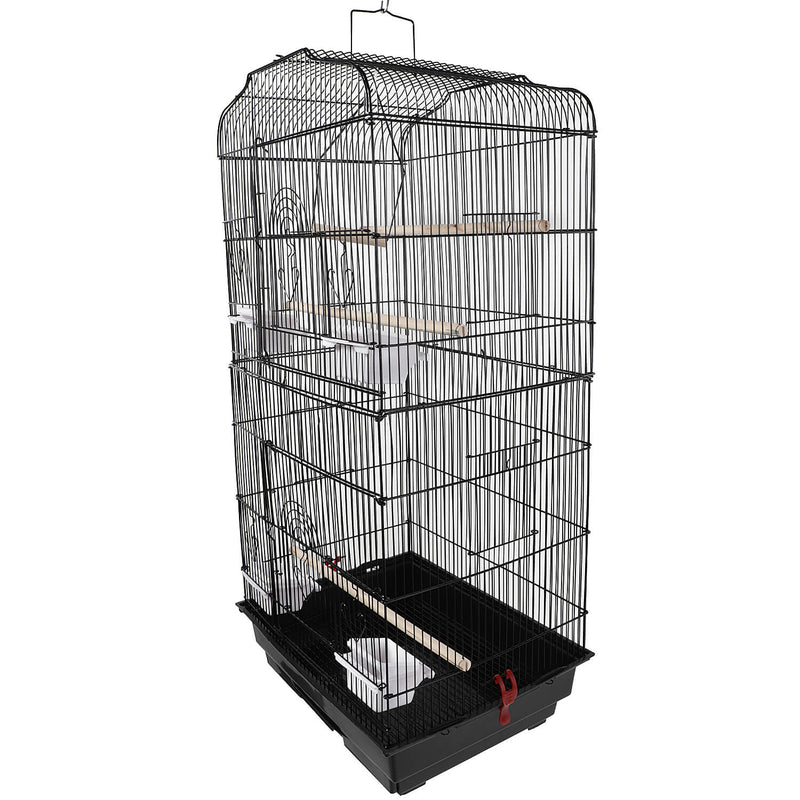 Bird Parrot Cage Cage with Wood Perches & Food Cups Black 37"