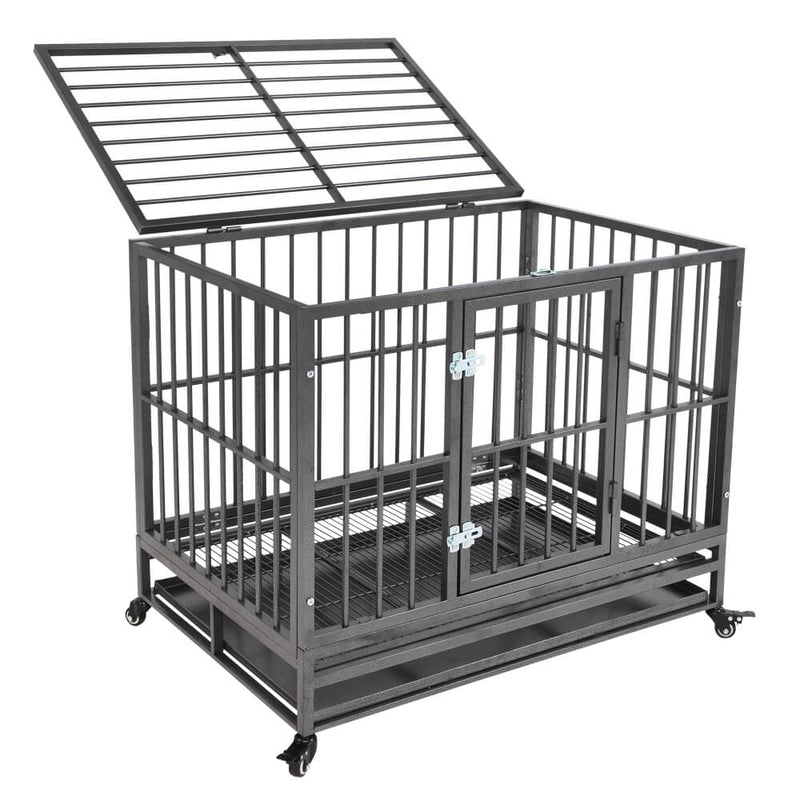 36” Heavy Duty Dog Cage Crates Metal Dog or Pet Crate Kennel with Tray Silver