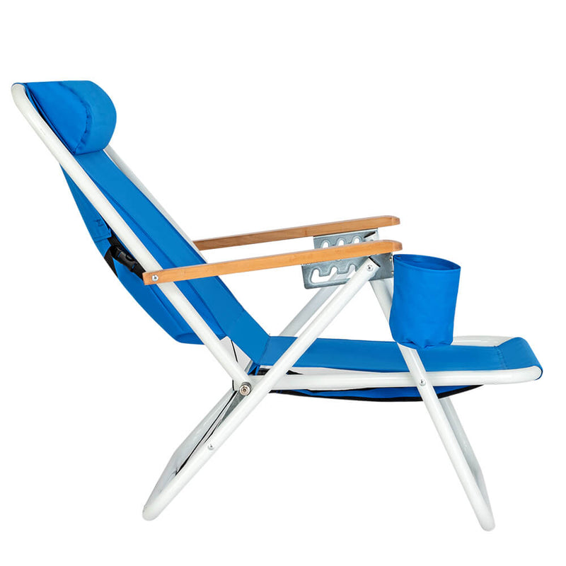 Backpack Folding Beach Chair, Camping Pool Chairs with Armrest & Padded Headrest Cup Holder Blue