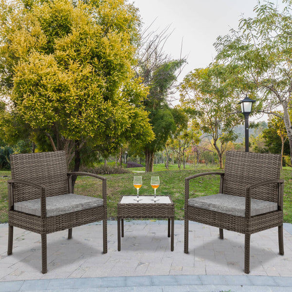 3 Pieces Patio Furniture Set Wicker Rattan Outdoor Patio Conversation Set