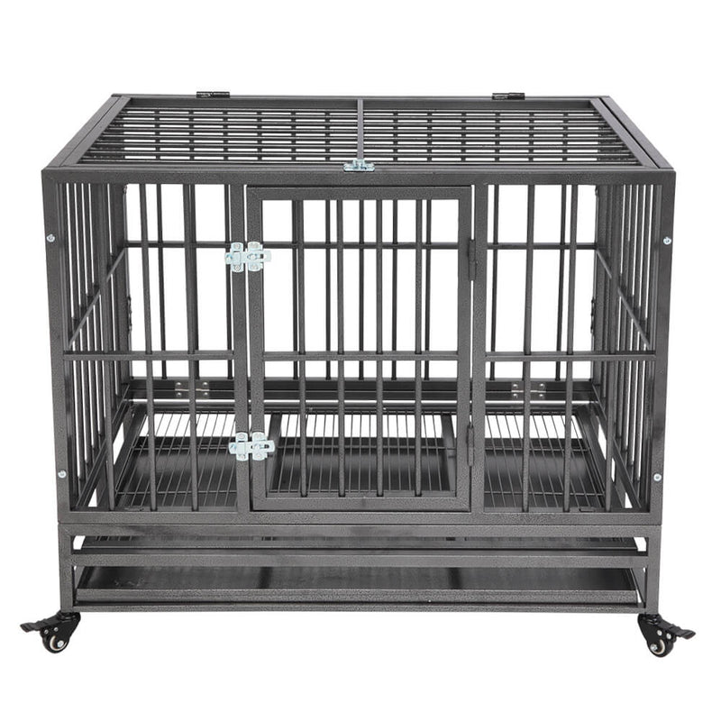 36” Heavy Duty Dog Cage Crates Metal Dog or Pet Crate Kennel with Tray Silver