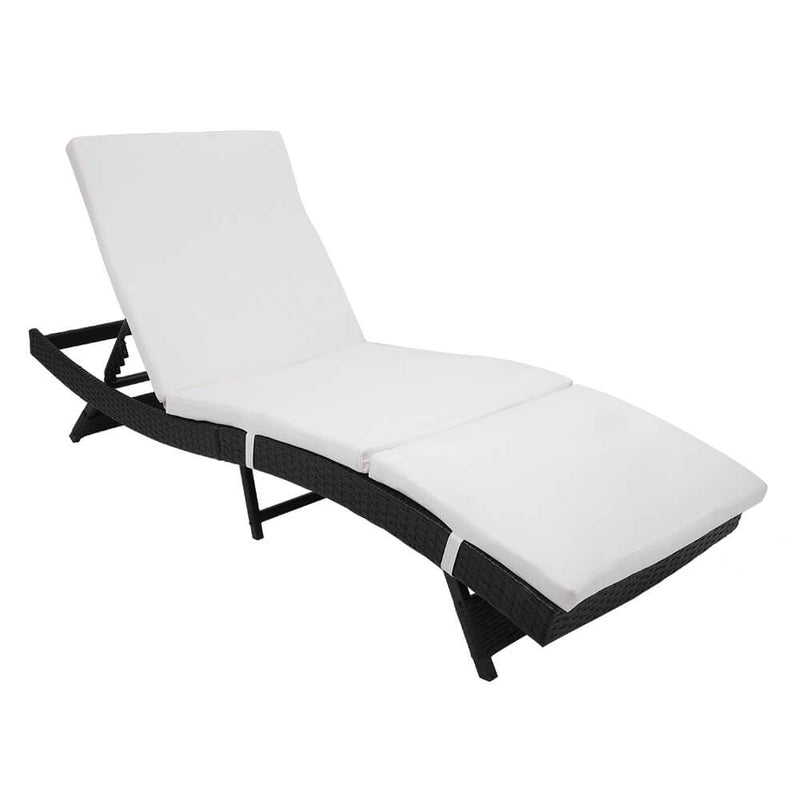 Patio Chaise Lounge Chairs, Beach Recliner Chairs Poolside Chaise, Patio Furniture Wicker Couch Bed with Cushion, Black