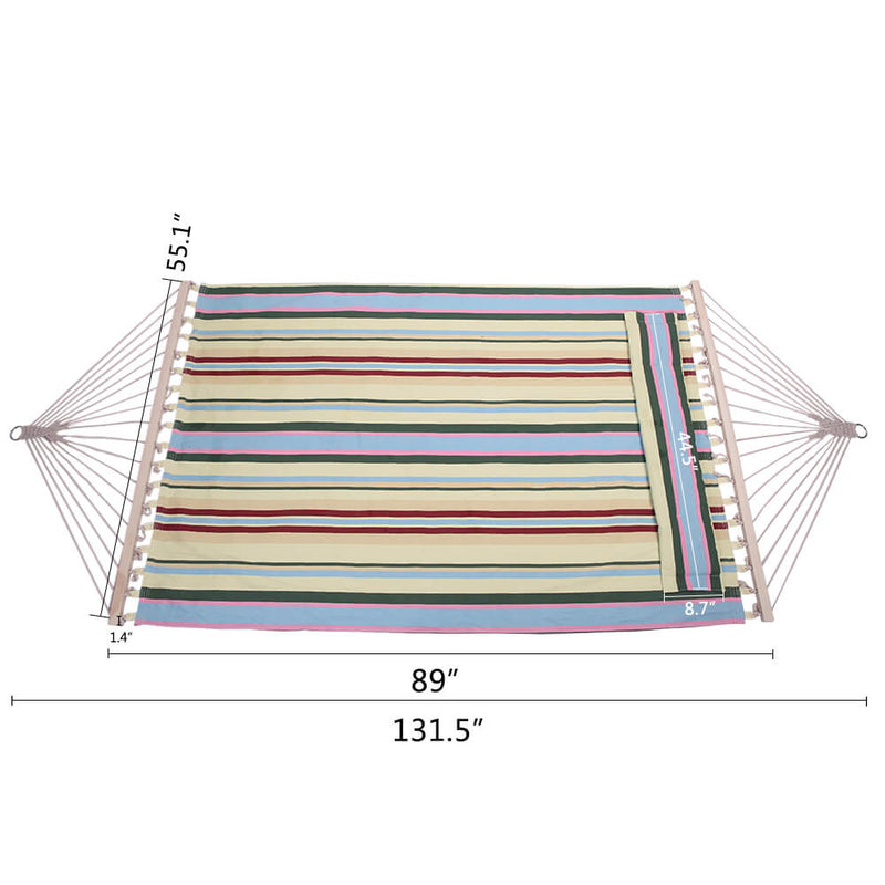 2 Person Double Hammock Bed with Wood Spreader Bar, Portable Patio Swing Hammocks (Beige)