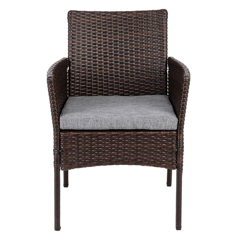3 Pieces PE Rattan Wicker Chairs Set Cushion with Table Outdoor Garden Furniture Brown