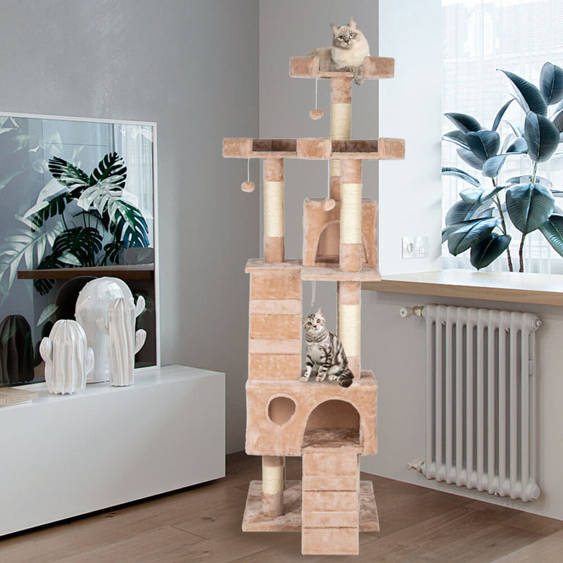Sisal Hemp Cat Tree Tower Condo Furniture Scratch Post Pet House Play Kitten with Cozy Perches Beige 66 inches