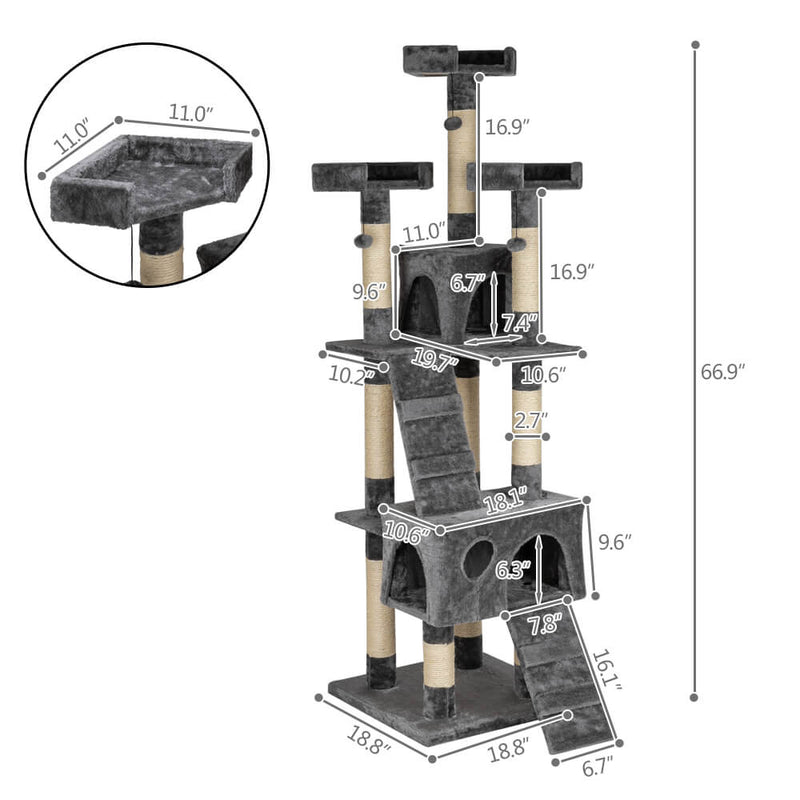 Cat Tree Tower Condo Furniture  Scratch Post Pet House Gray 66 inches